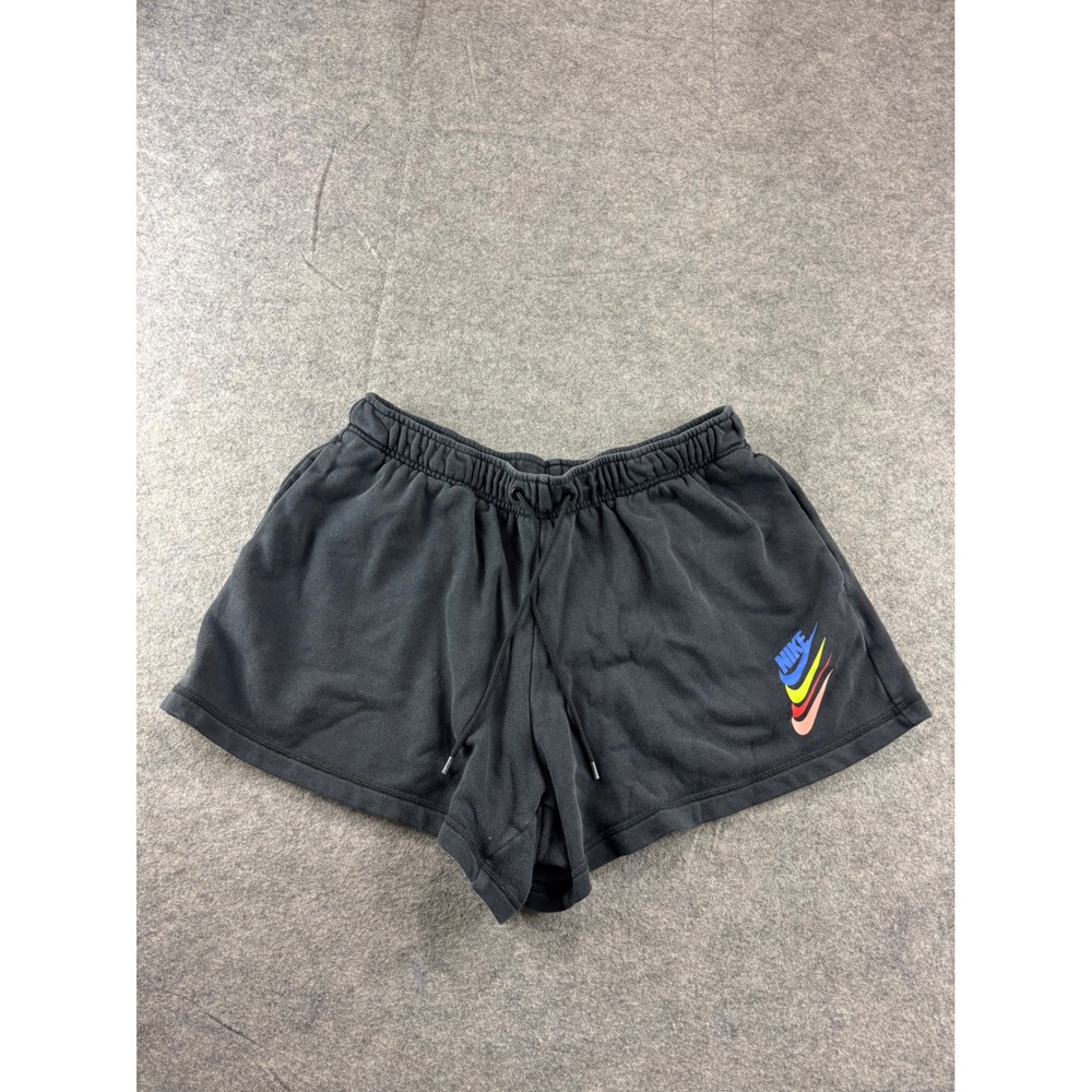 Nike Sportswear Womens French Terry Shorts Black Multi Swoosh Logo Size M